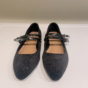 Mary Jane black velvet glitter flats.
